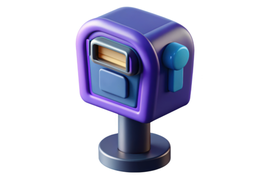 Cute purple mailbox isometric view delivery post office 3d illustration isolated on transparent background