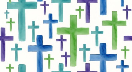 Obraz premium Watercolor Crosses Pattern - Faith, Religion, and Artistic Expression.