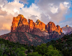 Dramatic sunset over red rock peaks