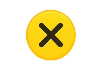 Obraz premium Yellow round cancel button with bold dark cross symbol, representing error, decline, or stopping action, transparent background