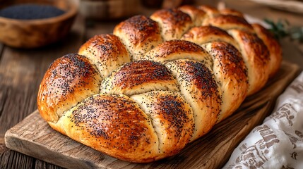 Jewish sabbath homemade challah bread with poppy seed
