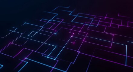 Abstract digital network of glowing blue and purple lines on a dark background, perfect as a futuristic wallpaper or background