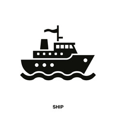 Obraz premium Black ship icon sailing on waves in minimal style 