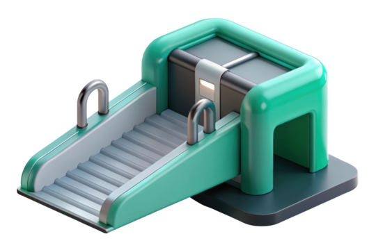 Futuristic isometric structure with staircase and platform design3d illustration isolated on transparent background