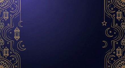 Elegant Ramadan Lantern Background Wallpaper  Dark Blue and Gold Islamic Pattern