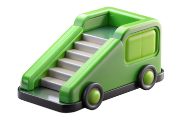 Green airplane stair truck airport service vehicle support equipment 3d illustration isolated on transparent background