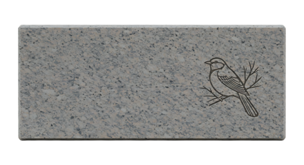 Granite nameplate with engraved bird motif inspired by natural parks isolated on transparent background