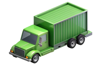 Isometric green delivery truck illustration rendering logistics and transportation concept 3d illustration isolated on transparent background