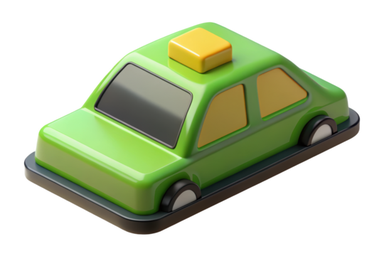 Isometric green taxi cab with yellow top sleek 3d rendering 3d illustration isolated on transparent background