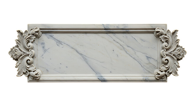 Marble nameplate with floral carving inspired by botanical park design isolated on transparent background