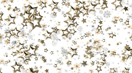 Sparkling gold stars and snowflakes on white. Perfect for holidays, celebrations, and winter designs.