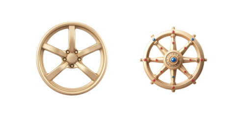 Golden wheel contrast: modern vs nautical design elements