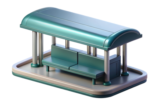 Modern bus stop shelter with seating area and roof 3d illustration isolated on transparent background