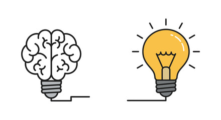 Brain shaped like a lightbulb represents ideas and innovation clearly