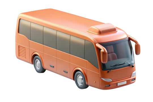 Orange tour bus perspective view on background 3d illustration isolated on transparent background