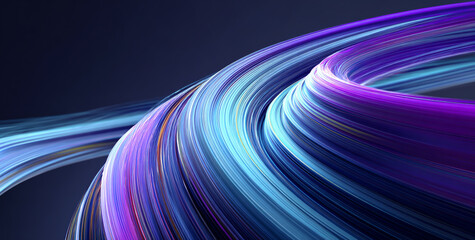 Abstract flowing colorful strands of light on dark background
