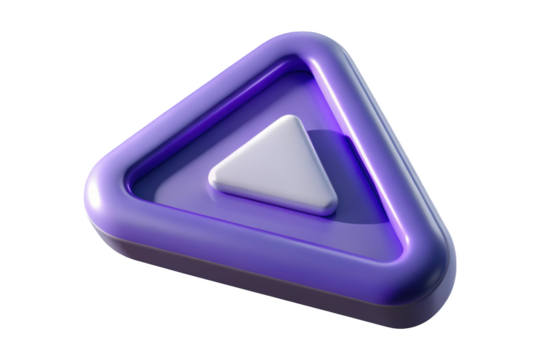 Purple play button icon 3d render creative symbol design 3d illustration isolated on transparent background