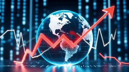 Global Financial Market Growth Concept with Rising Graph and Digital World Map - Powered by Adobe