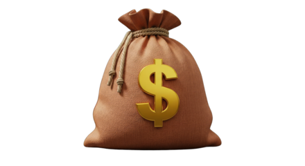 Beige money bag with gold dollar sign