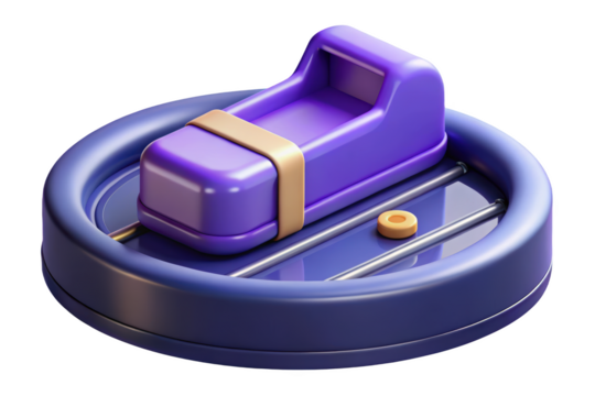 Stylish purple tape dispenser on blue platform close up view 3d illustration isolated on transparent background