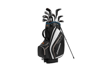 Professional black golf bag filled with clubs, ready for tee time, designed for optimal performance, perfect for golf lovers and sporting enthusiasts
