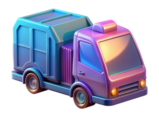 Stylized cartoon delivery truck in blue and purple colors 3d illustration isolated on transparent background