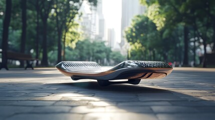 3D render of a sleek, modern bench sits on a paved urban plaza under dappled sunlight.