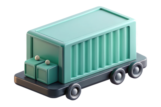Stylized cartoon shipping container truck logistics vehicle isometric view 3d illustration isolated on transparent background