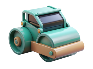Stylized road roller in teal and brown construction vehicle render 3d illustration isolated on transparent background
