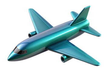 Turquoise airplane jet flight transportation travel journey concept 3d illustration isolated on transparent background