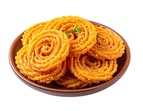 Indian chakli murukku spiral snack for Diwali Holi festive celebrations isolated on transparent background