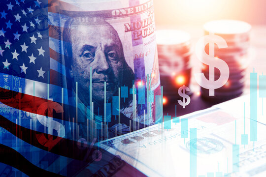 US financial inflation crisis with stock market graph , economy problem , investment analysis concept