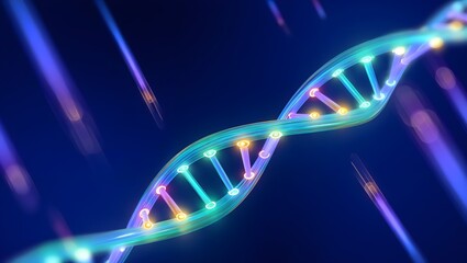 Glowing dna helix against dark blue background