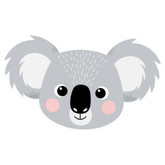 Cute cartoon koala face illustration isolated on white background.