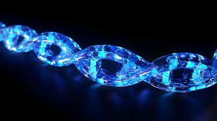 3D render of a luminous blue light chain elegantly curving against a dark background.