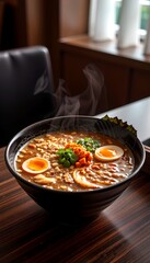 A delicious bowl of hot ramen served in a restaurant