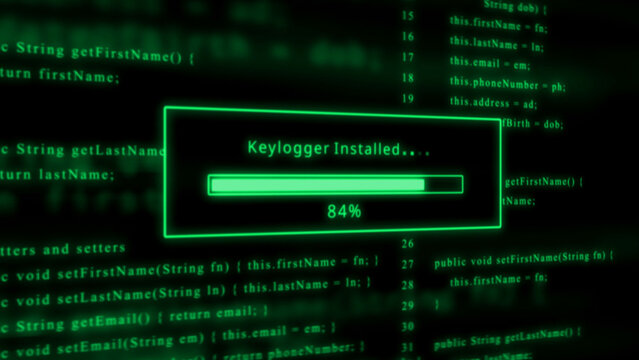 Cyber attack keylogger installed progress bar loading on digital code background graphic design