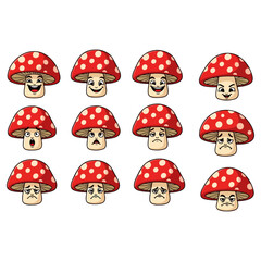 Red Mushroom Emojis with Various Expressions.