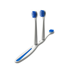 Dual-head tongue cleaner, white, blue bristles, isolated, dental hygiene