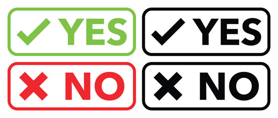 Yes and No Icons Set – Like Dislike, Thumb Up Down, Approve Deny, Agree Disagree Vector Symbols.