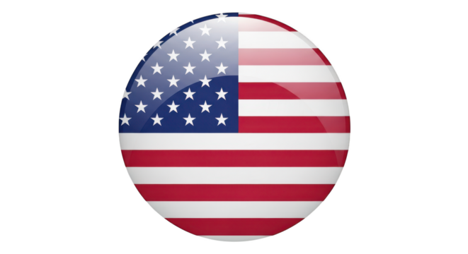American flag in a glossy button isolated on transparent background for independence day