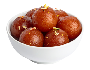 Indian gulab jamun sweet dessert for Diwali Holi Eid and festive celebrations isolated on transparent background
