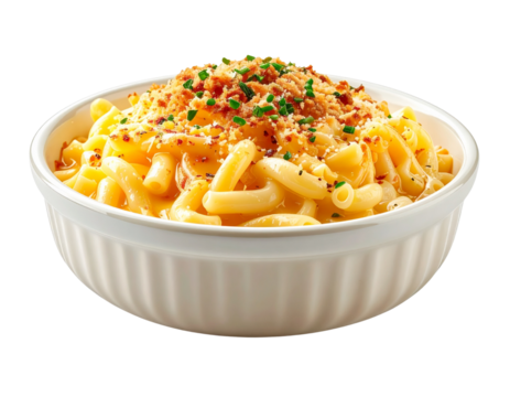 American mac and cheese pasta bake for Christmas Thanksgiving and festive dinners isolated on transparent background