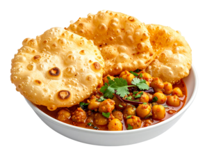 Indian chole bhature with chickpeas for Diwali Holi and Indian festivals isolated on transparent background