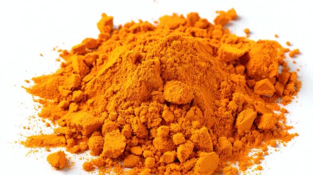 A pile of vibrant orange powder sits on a clean white surface, perfect for creative projects or scientific applications