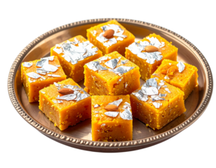 Indian burfi sweet dessert mithai for Diwali Raksha Bandhan and Holi festive celebrations isolated on transparent background