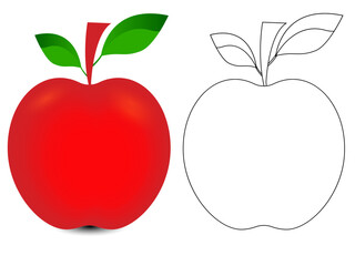 Apple clipart design. Red doodle apple with green leaf vector art design. Apple with green leaf vector line shape art design