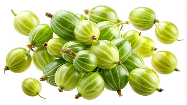 Heap of Fresh Green Gooseberries on a White Background Delicious Summer Fruit
