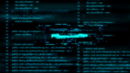 Glitching Cyan Code Screen with Data Transfer Error Message programming computer