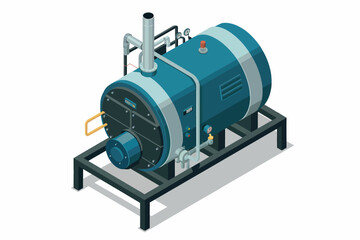 Industrial boiler machine with pipes and metal frame isometric view for manufacturing and power generation concepts